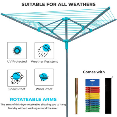 Heavy Duty 4 Arm 50M Powder Coated Rotary Airer With Ground