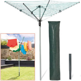 Rotary Airer 4 Arm Outdoor Washing Line 45m With Cover & Ground Spike