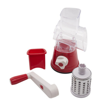 Rotary Cheese Grater, Manual Round Mandoline Vegetable Slicer with 3 Interchangeable Blades Set, Red