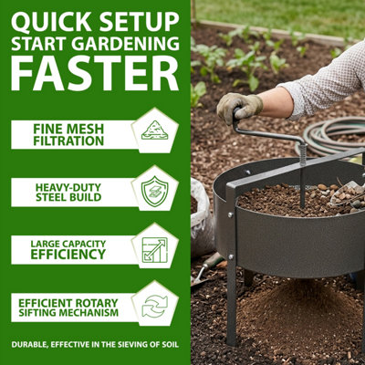 Rotary Garden Compost Sifter 18L Heavy Duty Soil Sieve Riddle