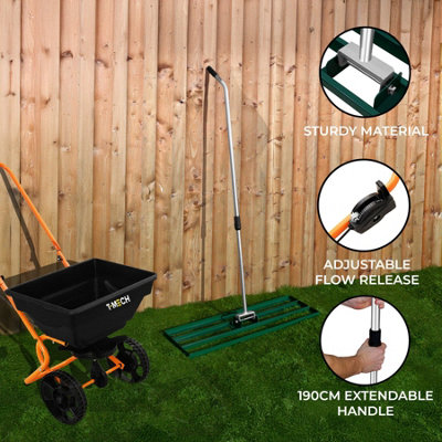 Rotary Spreader Gritter Fertiliser & Lawn Leveller 100cm Levelling Rake ...