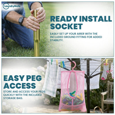 Rotary Washing Line 3 Arm 30M Outdoor Clothes Airer Collapsible Rotary ...