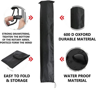 Rotary Washing Line Cover Waterproof Fabric Heavy Duty Clothes Protective Weather Resistant Parasol for Garden Dryer & Airer Black - 3
