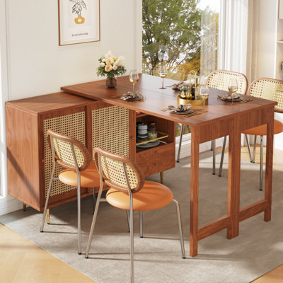 Rotatable Brown Bar Table with Expandable Design, Storage Cabinet and ...