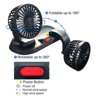 Rotatable USB Car Air Fan Dual Head Dashboard Cooling Fan For Van Truck Cam