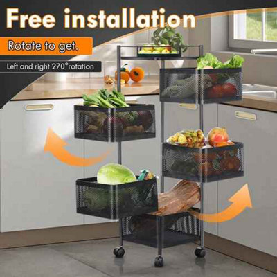 Rotating 6Tier Vegetable Rack & Utility Cart for Kitchen