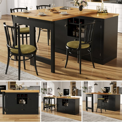 Rotating Bar Table (120-180x40x76cm), Extendable Kitchen Island with ...