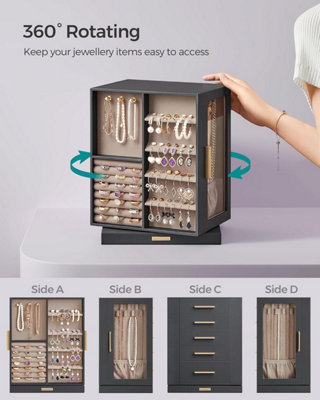 Rotating Jewellery Display Tower, Spinning Storage with Drawers, Glass ...