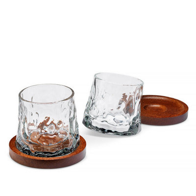 Rotating Whisky Glasses with Coaster Set of 2