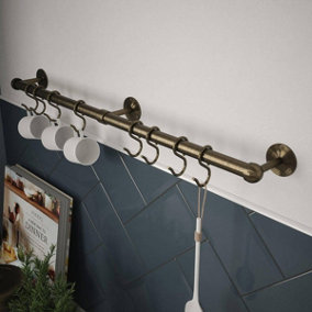 Rothley Easy-Fit Kitchen Utensil Rail Kit Antique Brass 60cm