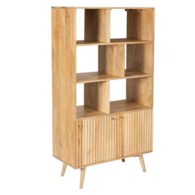 Rotterdam Natural Mango Wood Bookcase with Cupboard Storage and Shelves