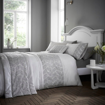 Rouen Geometric Silver Double Bed Linen Bedding Duvet Cover Quilt Set
