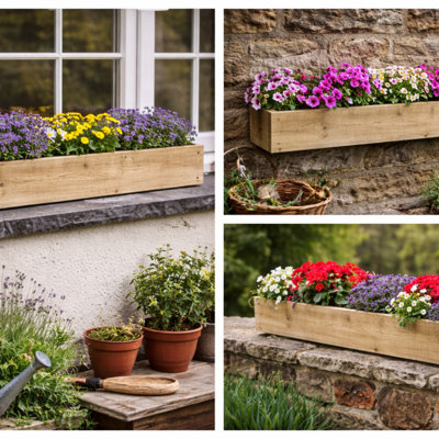Rough Sawn Wooden Garden Window Box 15cm High x 15cm Wide - 60CM