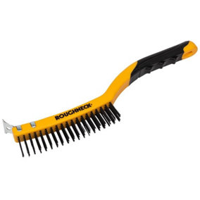 Roughneck 52-030 Carbon Steel Wire Brush Soft Grip with Scraper 355mm (14in) - 3 Row ROU52030