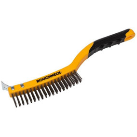 Roughneck 52-032 Stainless Steel Wire Brush Soft Grip with Scraper 355mm (14in) - 3 Row ROU52032