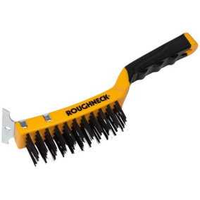 Roughneck 52-042 Carbon Steel Wire Brush Soft Grip with Scraper 300mm (12in) - 4 Row ROU52042