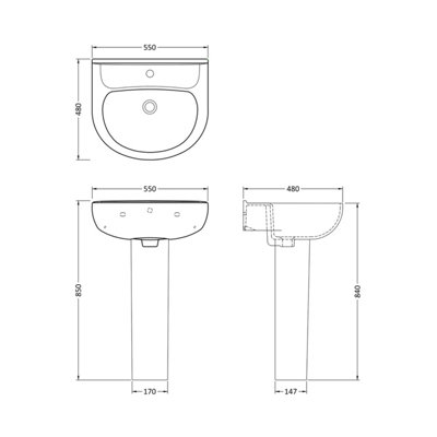 Round 1 Tap Hole Basin with Full Pedestal