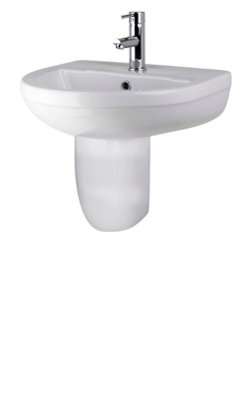 Round 1 Tap Hole Bathroom Basin Sink & Semi Pedestal - 500mm