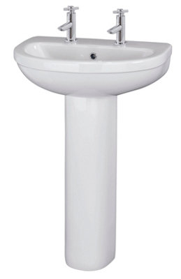 Round 2 Tap Hole Basin & Full Pedestal - 550mm