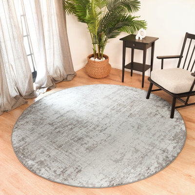 Round Abstract Modern Marble Medium Grey Alix Area Rug 200 x 200 cm ...