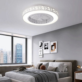 Round Acrylic Mount LED Ceiling Fan Light with Remote Control Dia 500mm