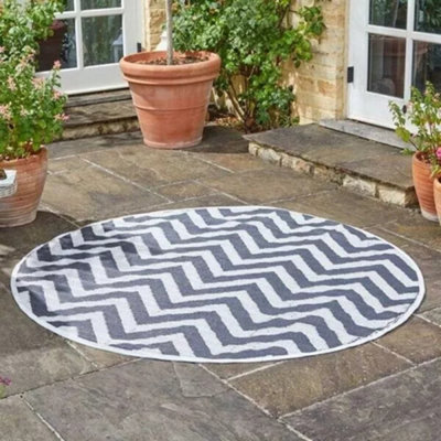 Round Alfresco Outdoor Garden Rug - Onyx Zig Zag 180cm