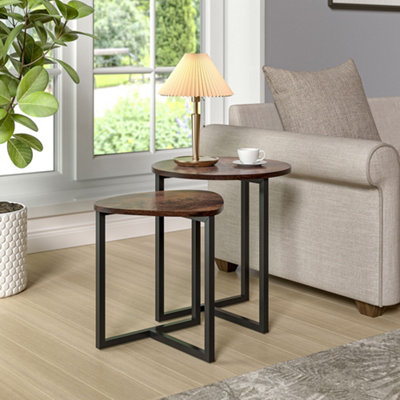 Round and Triangular Nesting Table Set Nest of Coffee Table Industrial Side Table