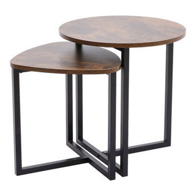 Round and Triangular Nesting Table Set Nest of Coffee Table Industrial Side Table