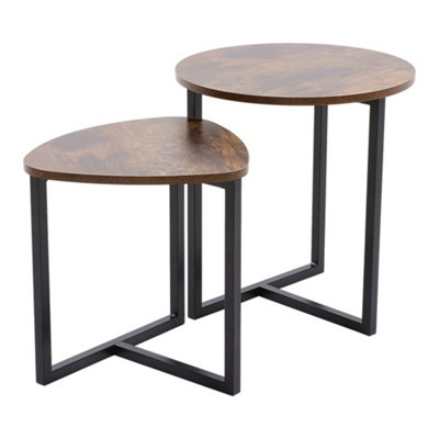 Round and Triangular Nesting Table Set Nest of Coffee Table Industrial Side Table