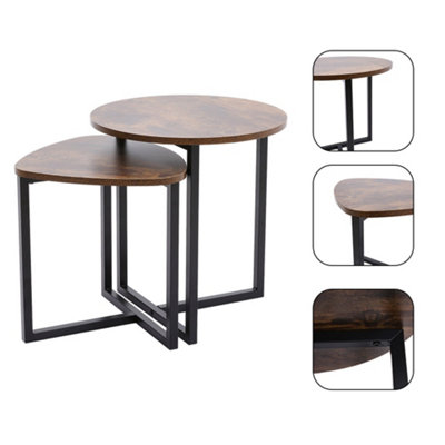 Round and Triangular Nesting Table Set Nest of Coffee Table Industrial Side Table