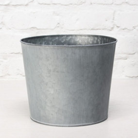 Round Antique Grey Zinc Whitewash Plant Pot. NO drainage holes. H19 x W23 cm