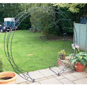 Round Arch Inc Ground Spikes - Garden Moon Gate Archway - Solid Steel - L66 x W238.8 x H228.6 cm - Antique Black