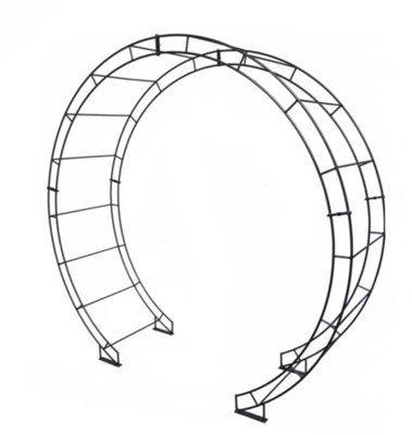 Round Arch Inc Ground Spikes - Garden Moon Gate Archway - Solid Steel - L66 x W238.8 x H228.6 cm - Antique Black