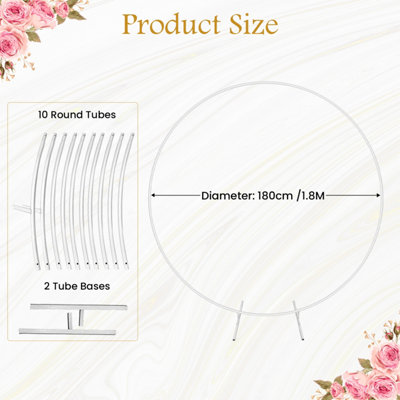 Round Arch Stand Flower Balloon Plants Vine Climbing Metal Frame With Floor Base - 180cm, White