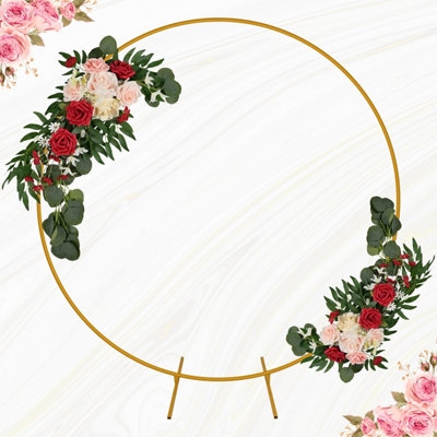 Round Arch Stand Flower Balloon Plants Vine Climbing Metal Frame With Floor Base - 220cm, Gold