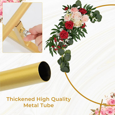 Round Arch Stand Flower Balloon Plants Vine Climbing Metal Frame With Floor Base - 220cm, Gold