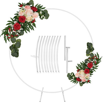 Round Arch Stand Flower Balloon Plants Vine Climbing Metal Frame With Floor Base - 220cm, White