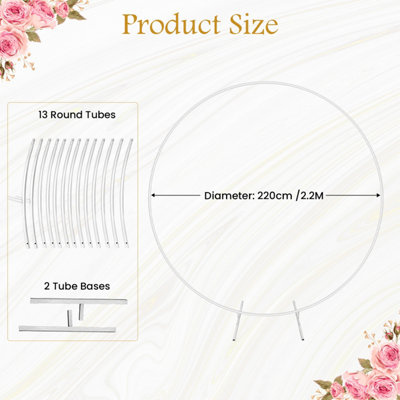 Round Arch Stand Flower Balloon Plants Vine Climbing Metal Frame With Floor Base - 220cm, White
