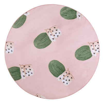 Round Area Rug Cactus Print 120 cm Pink ELDIVAN