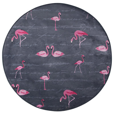 Round Area Rug Flamingo Print 120 cm Grey KERTE | DIY at B&Q