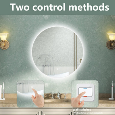Round Backlit LED Bathroom Mirror with Lights Demister Pad Anti-fog ...