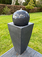Round Ball On Vase Feature with LED Lights in Full Black - Solar Panel 84x33x33