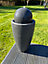 Round Ball On Vase Feature with LED Lights in Full Dark Grey and Black - Solar Panel 65x31x31