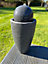 Round Ball On Vase Feature with LED Lights in Full Dark Grey and Black - Solar Panel 65x31x31