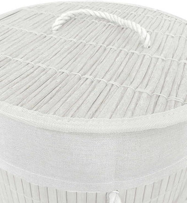 Round Bamboo White Laundry Hamper