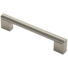 Round Bar Pull Handle 168 x 14mm 128mm Fixing Centres Satin Nickel & Steel