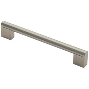 Round Bar Pull Handle 200 x 14mm 160mm Fixing Centres Satin Nickel & Steel