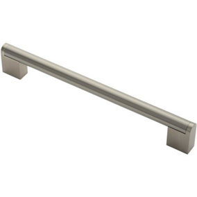 Round Bar Pull Handle 232 x 14mm 192mm Fixing Centers Satin Nickel & Steel