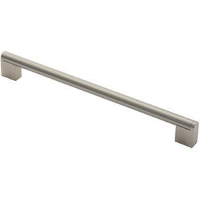 Round Bar Pull Handle 296 x 14mm 256mm Fixing Centres Satin Nickel & Steel