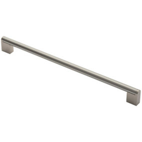 Round Bar Pull Handle 360 x 14mm 320mm Fixing Centres Satin Nickel & Steel